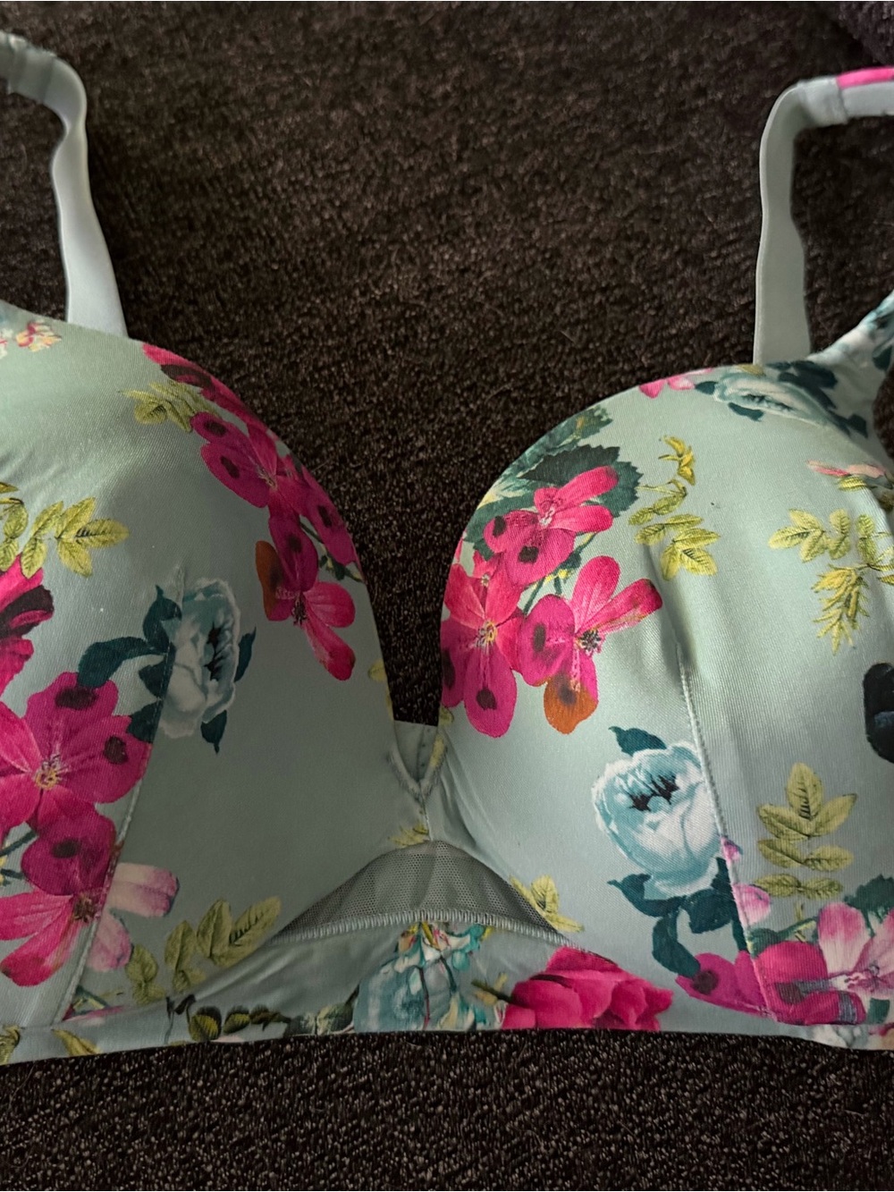 Cacique Floral Smooth T-Shirt Bra 42C Sage Green Pink